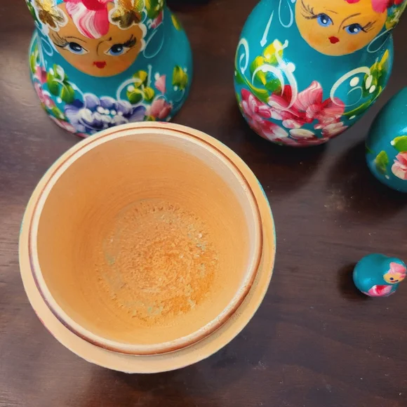 Floral Teal Nesting Dolls Set - Picture 6 of 6